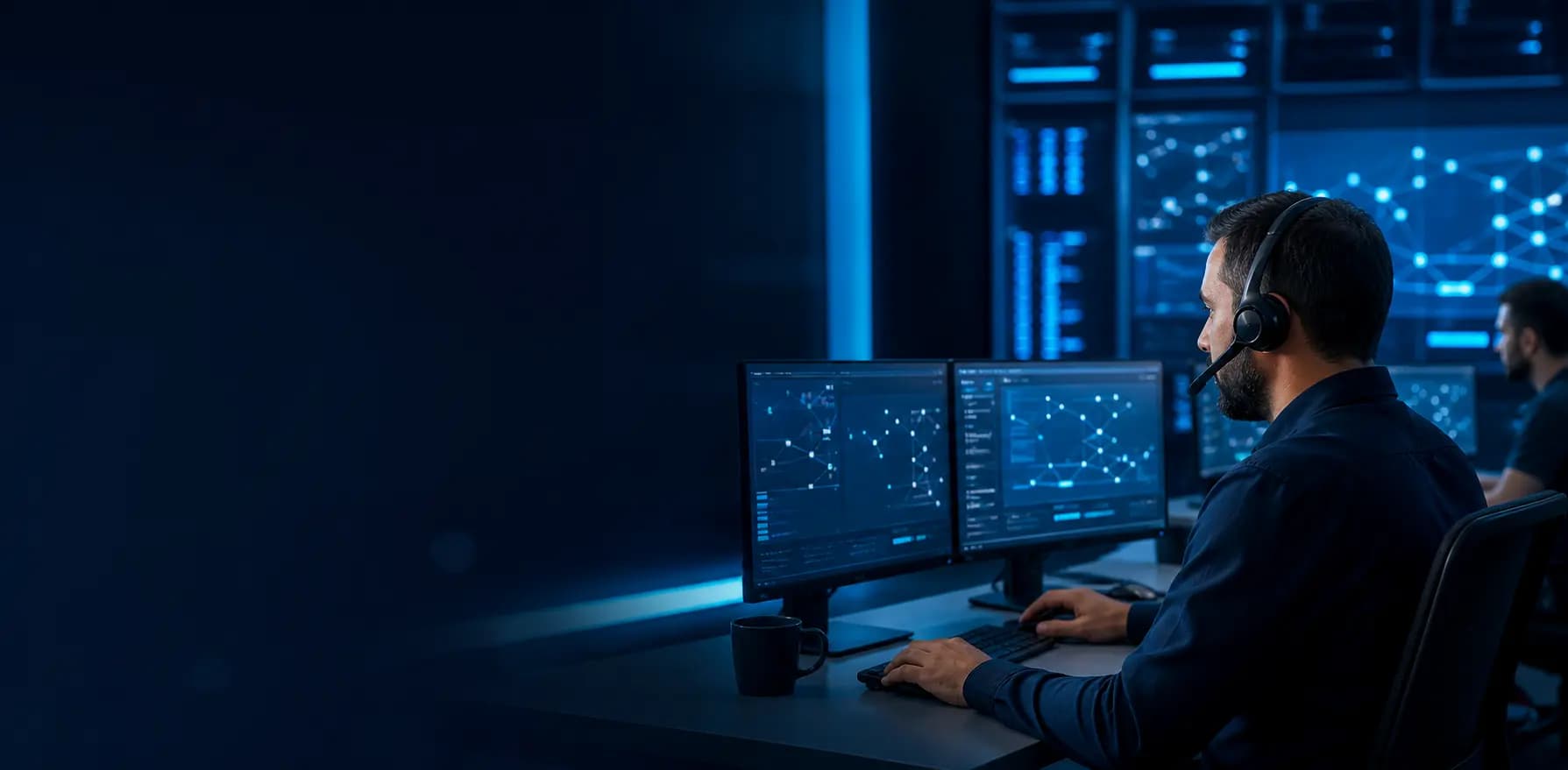 Especialista prestando suporte técnico remoto