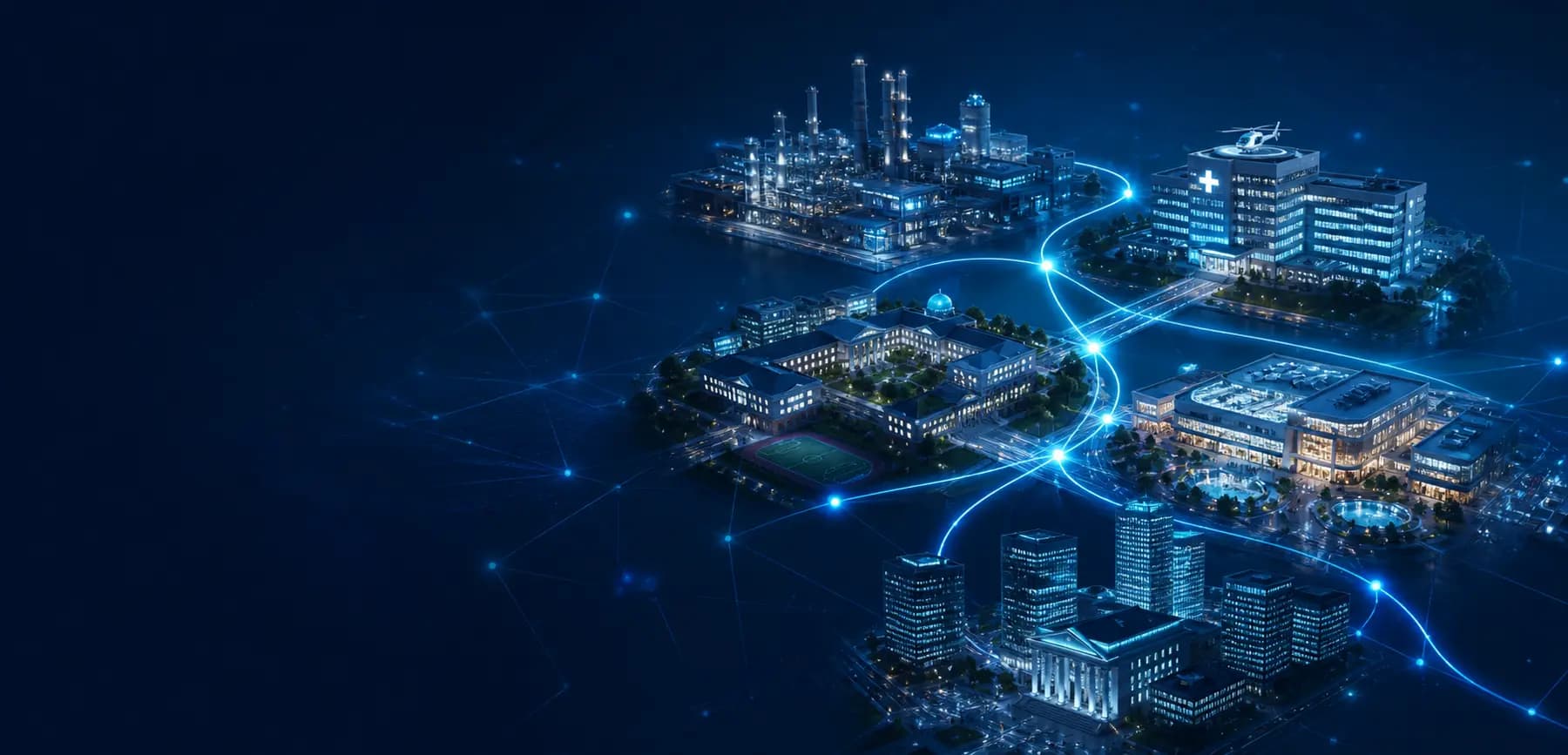Setores empresariais conectados por infraestrutura tecnológica